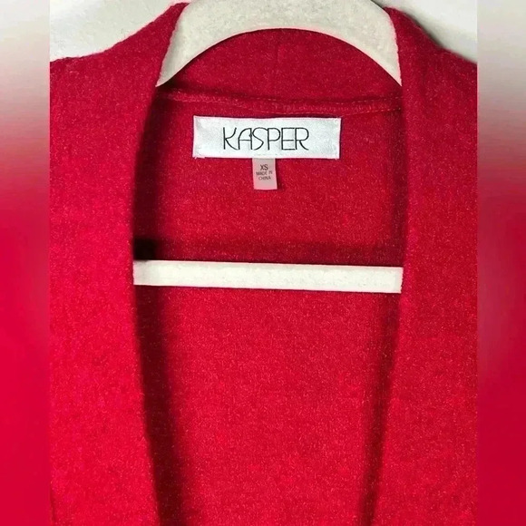 Kasper Open Front Cardigan Sweater Red Cozy Wool Blend Women’s Size XS - Picture 3 of 9